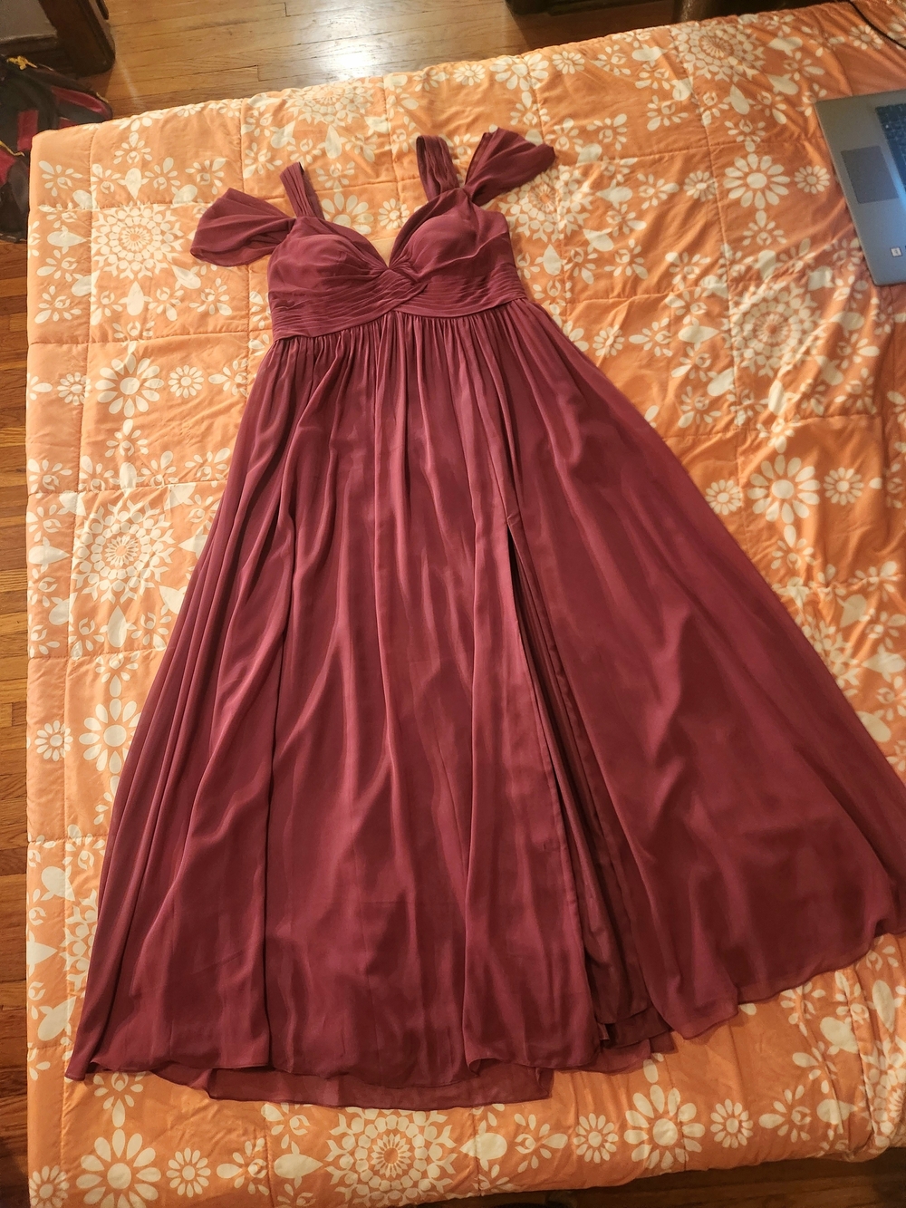 Azazie Mauve Empire-Waist Maxi Dress with Twisted Straps